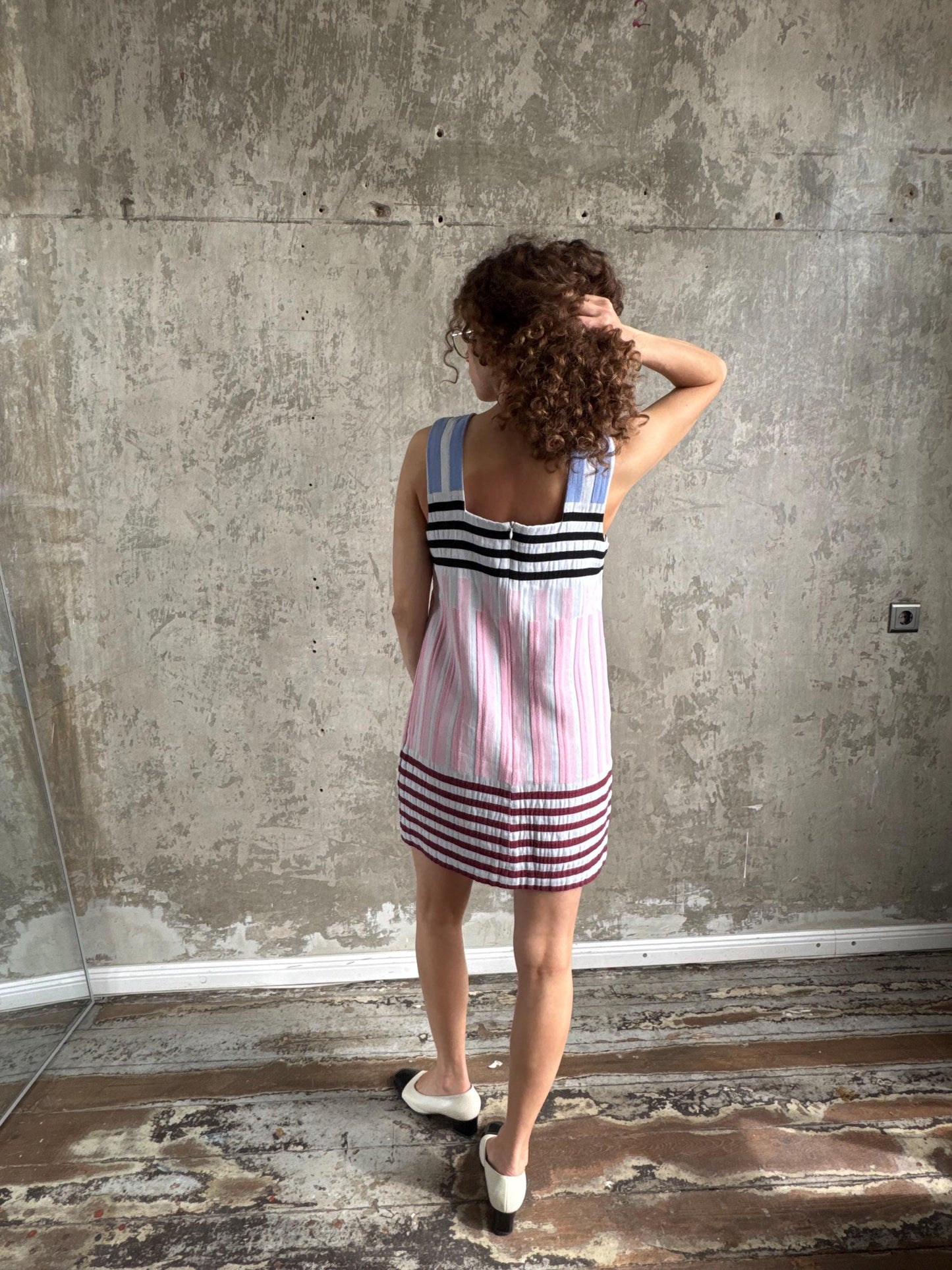 Vintage Cop Copine Abstract Print Summer Mini Dress in Pink