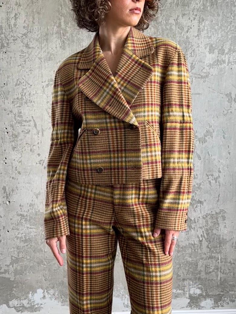 Archive 80s ISSEY MIYAKE SPORT wool check tweed suit in brown