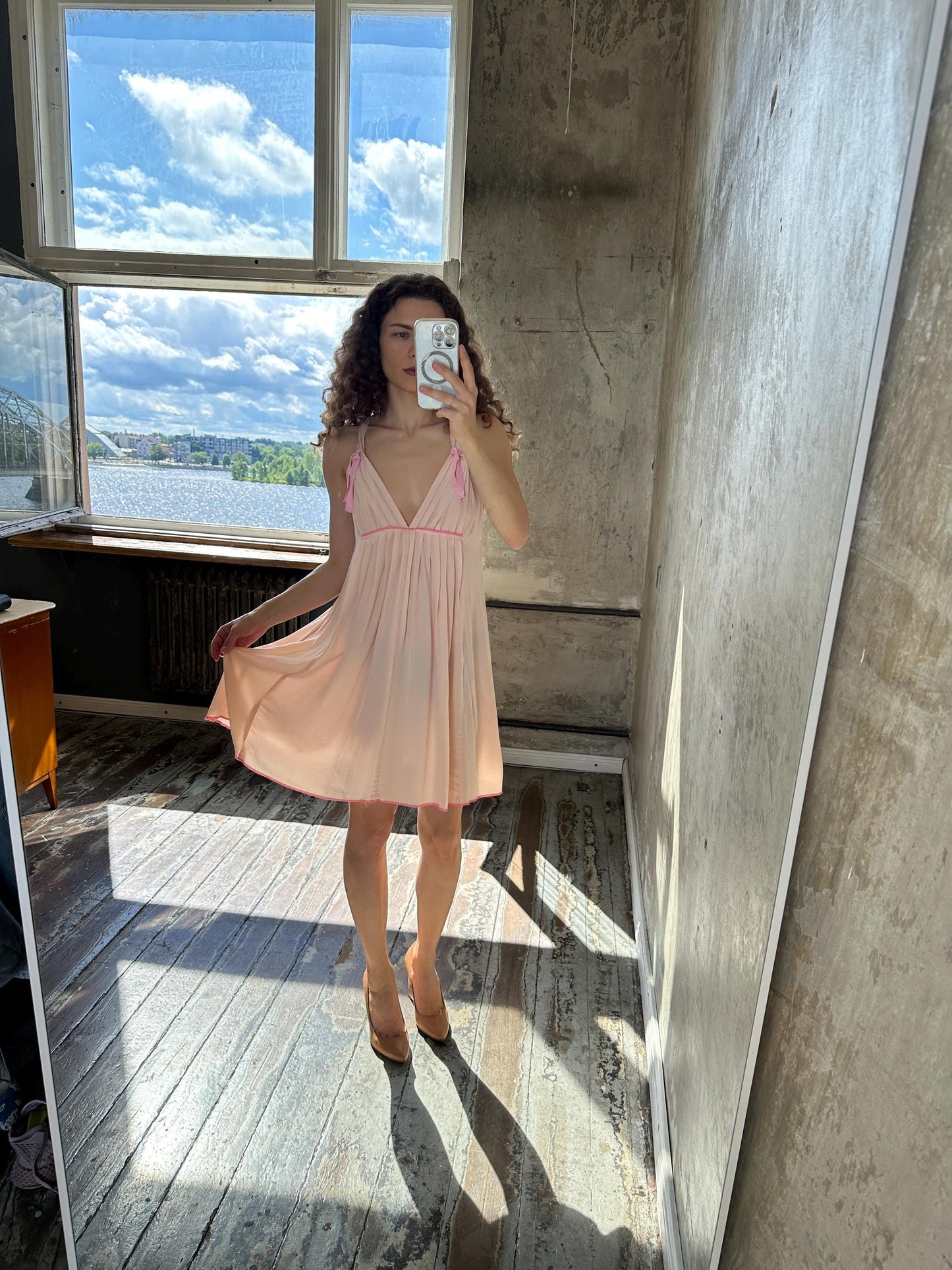 Vintage Sonia Rykiel Blush Pink Silk Mini Dress