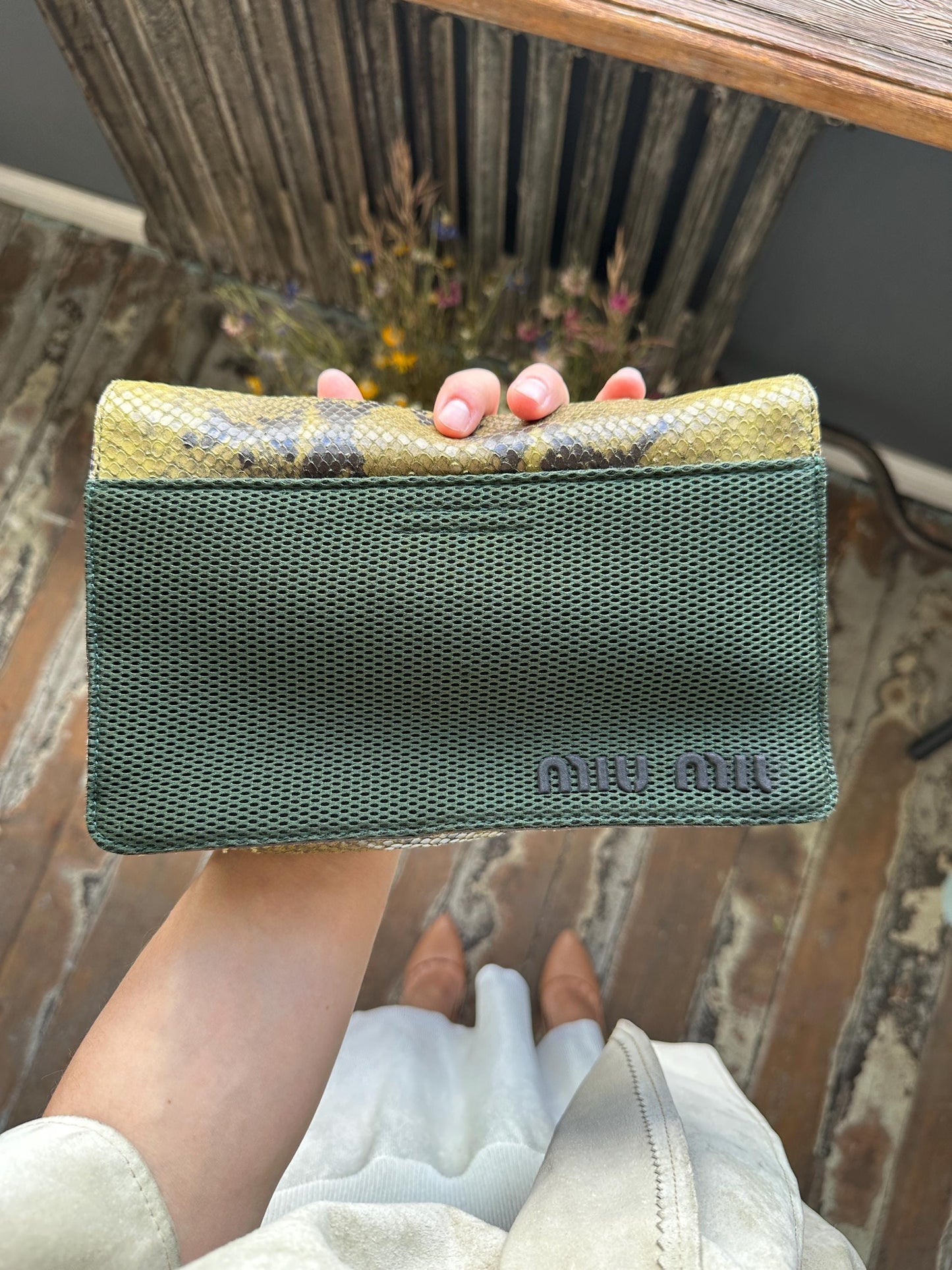 Vintage Miu Miu 1999 Python Mesh Crossbody Bag in Green