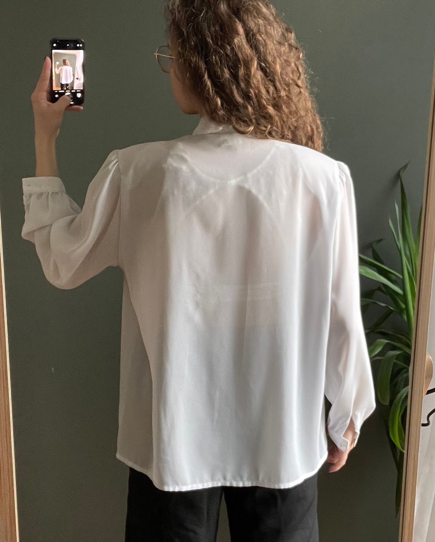 Vintage women blouse in white, pleated blouse