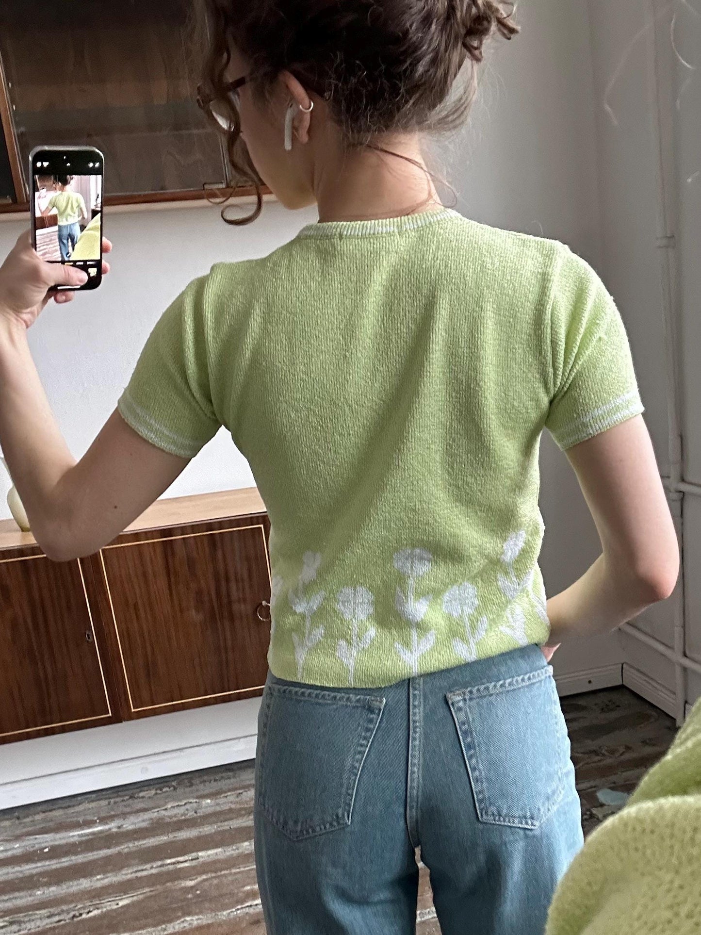 Vintage 80s summer top in green (lime), knitted t-shirt