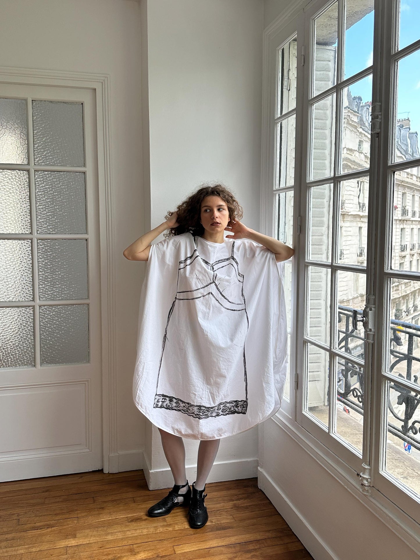 MM6 Maison Margiela Trompe L'Oeil Circle Oversized Dress in White