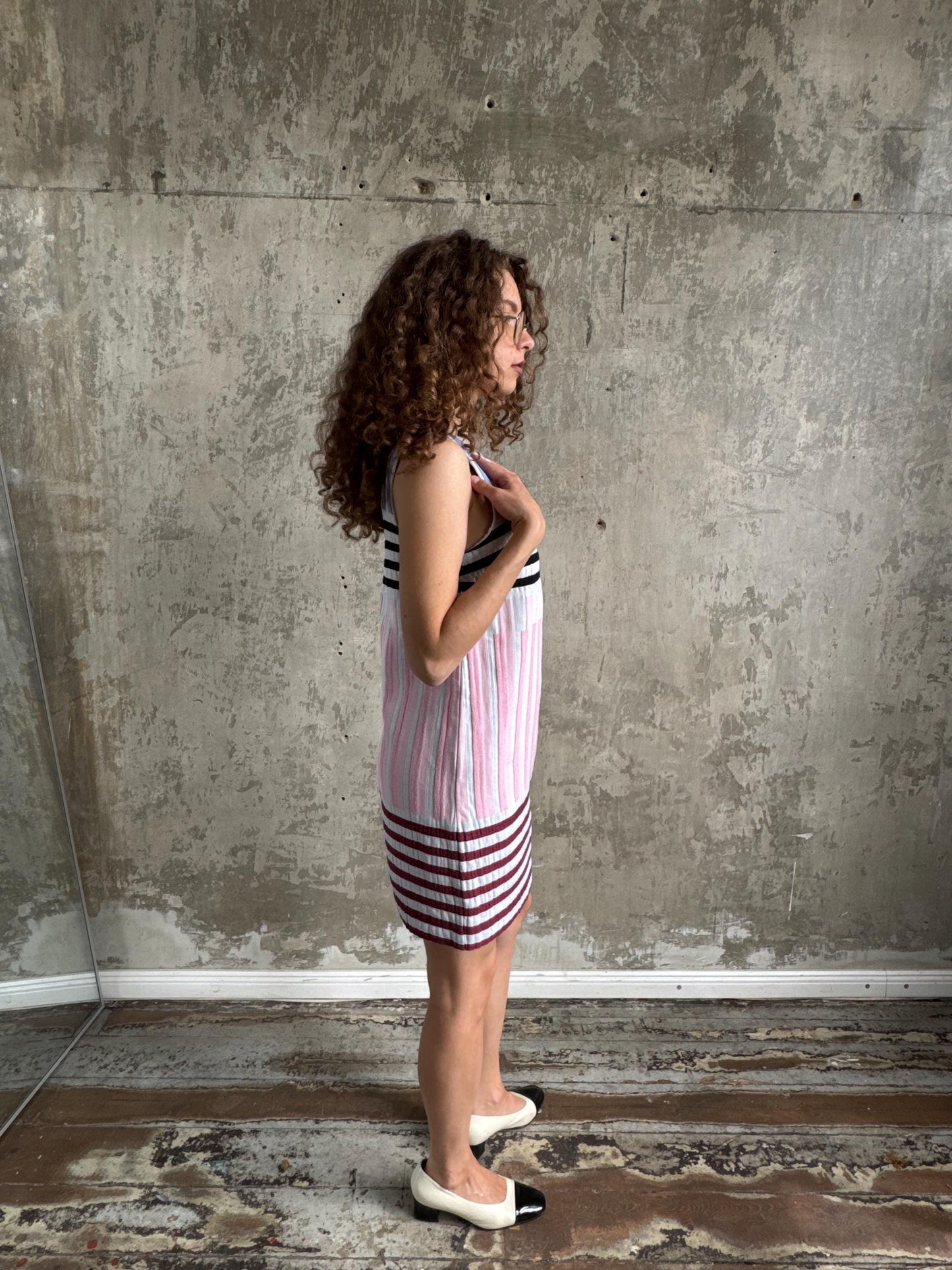 Vintage Cop Copine Abstract Print Summer Mini Dress in Pink