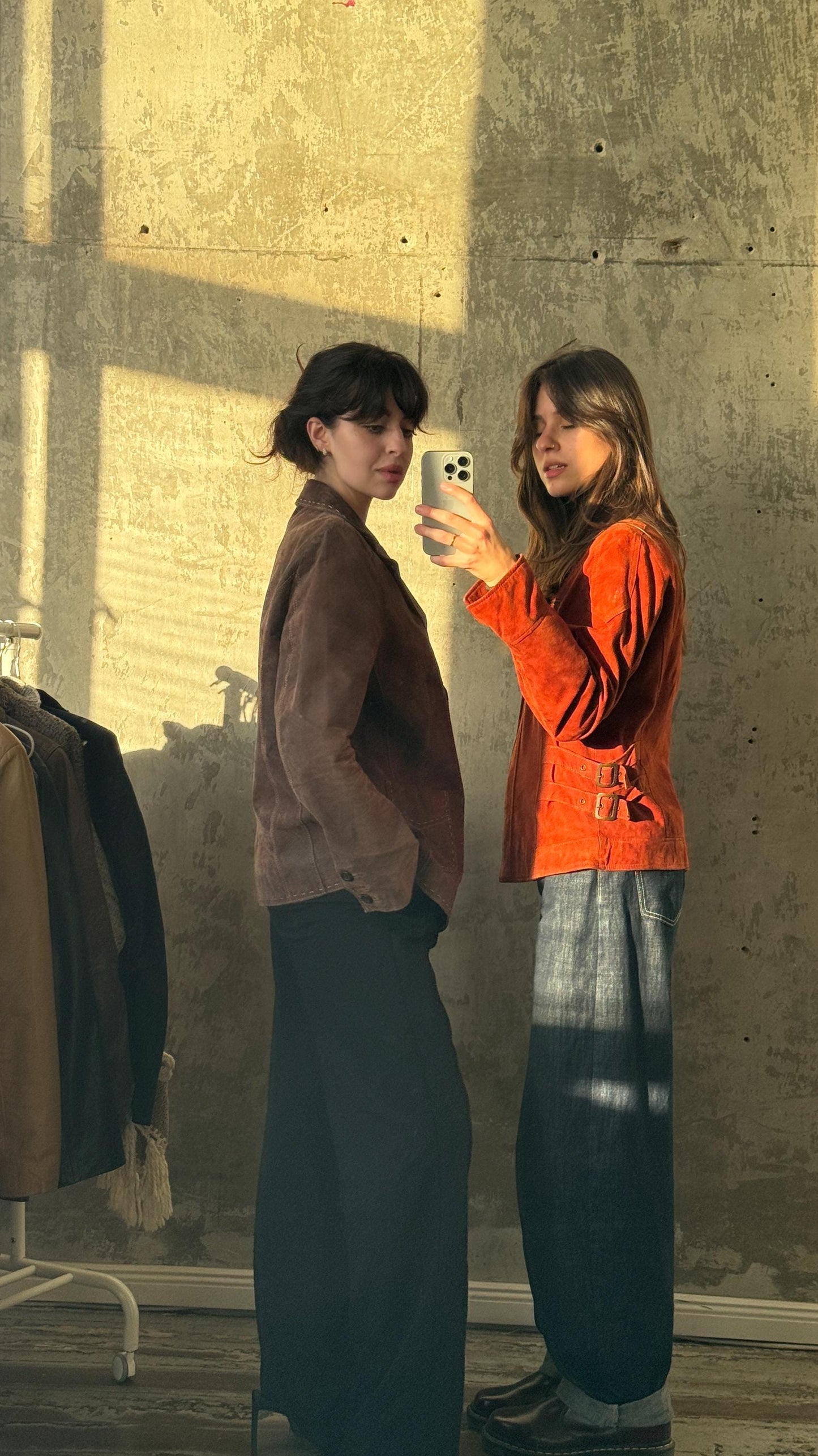 Vintage Leather Suede Boxy Jacket In Orange