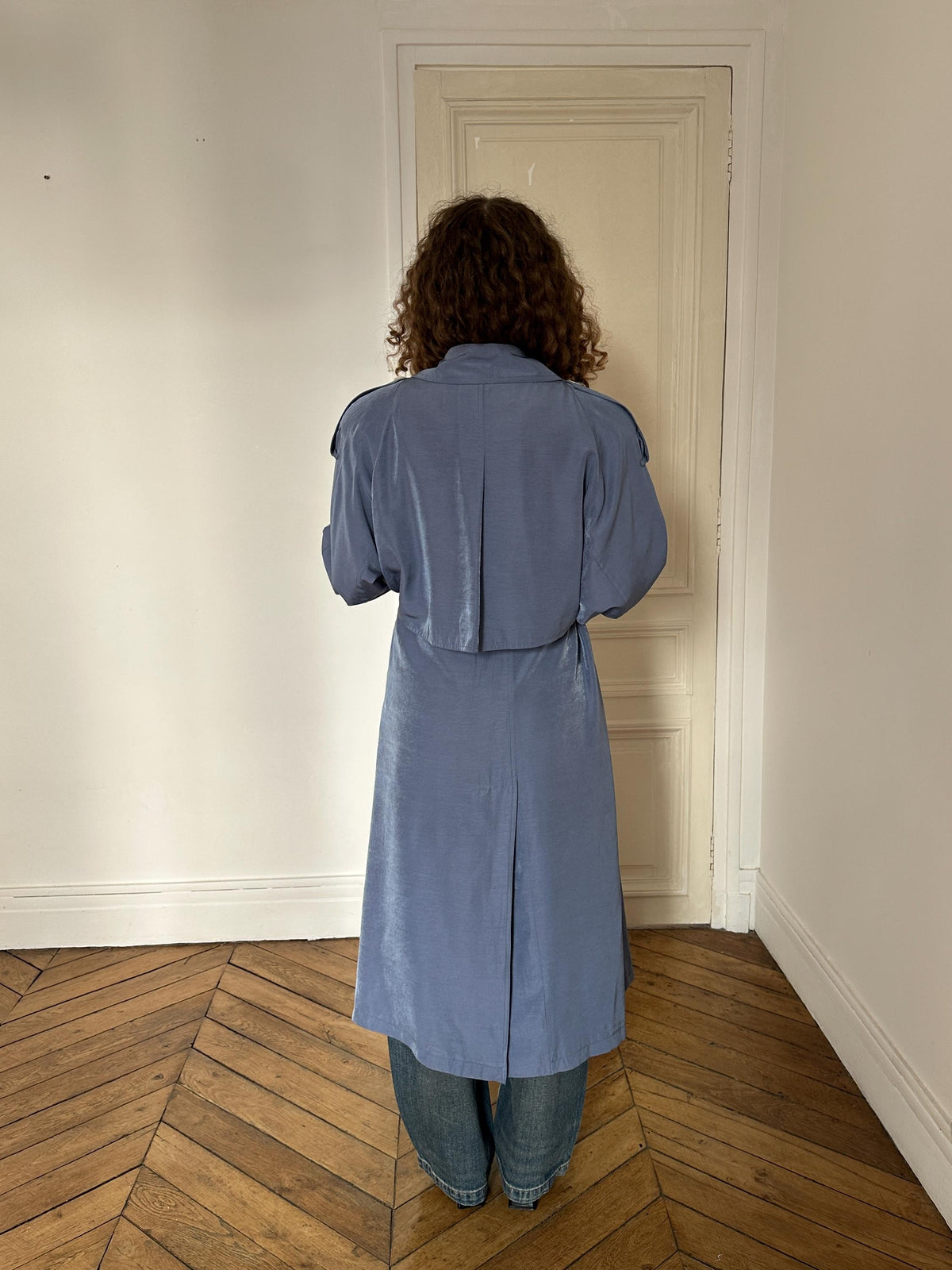 Vintage Cloudy Blue Long Trench Coat