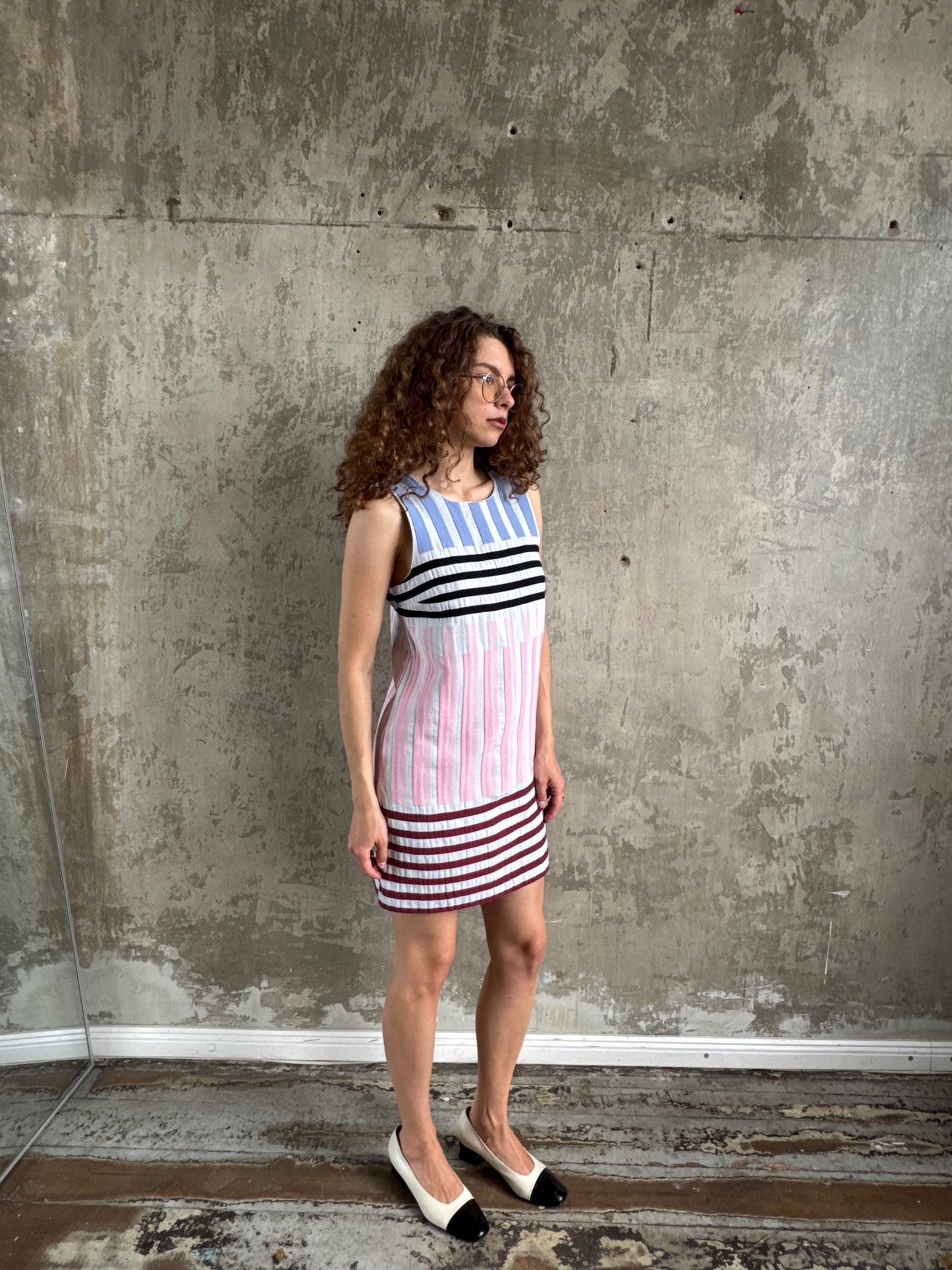 Vintage Cop Copine Abstract Print Summer Mini Dress in Pink