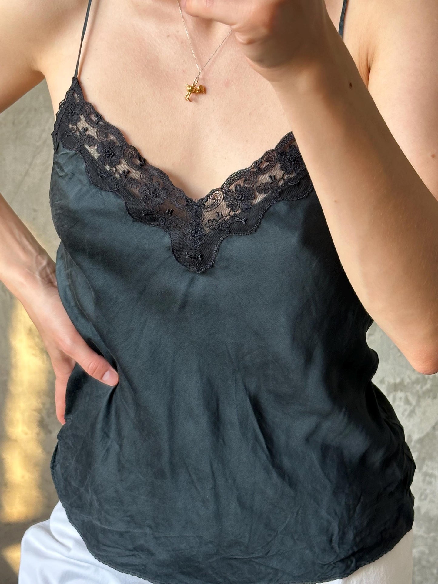 Vintage pure silk nightie top in black
