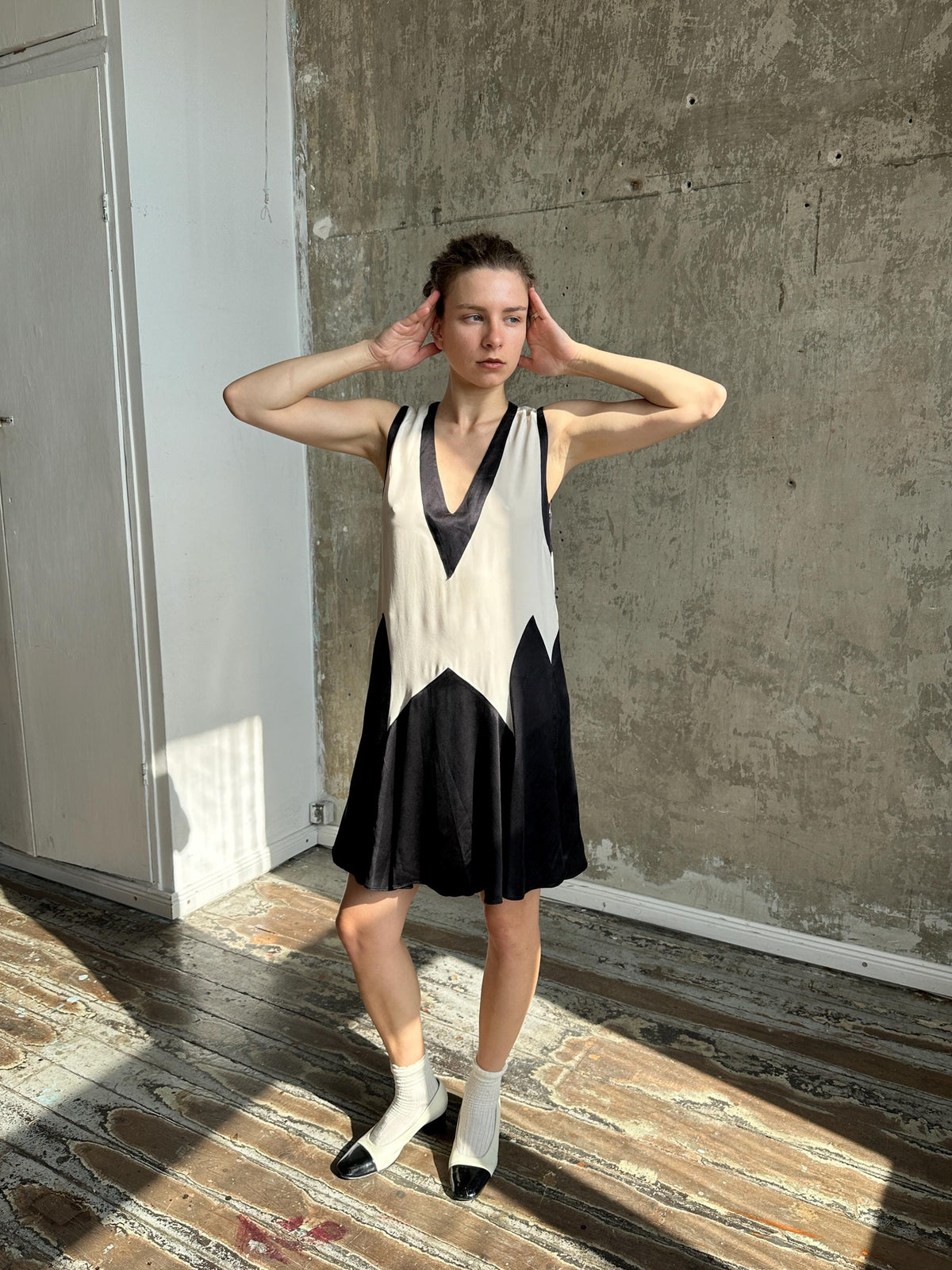 Vintage Marc by Marc Jacobs Silk Mini Dress | Black & Ivory Geometric Dress