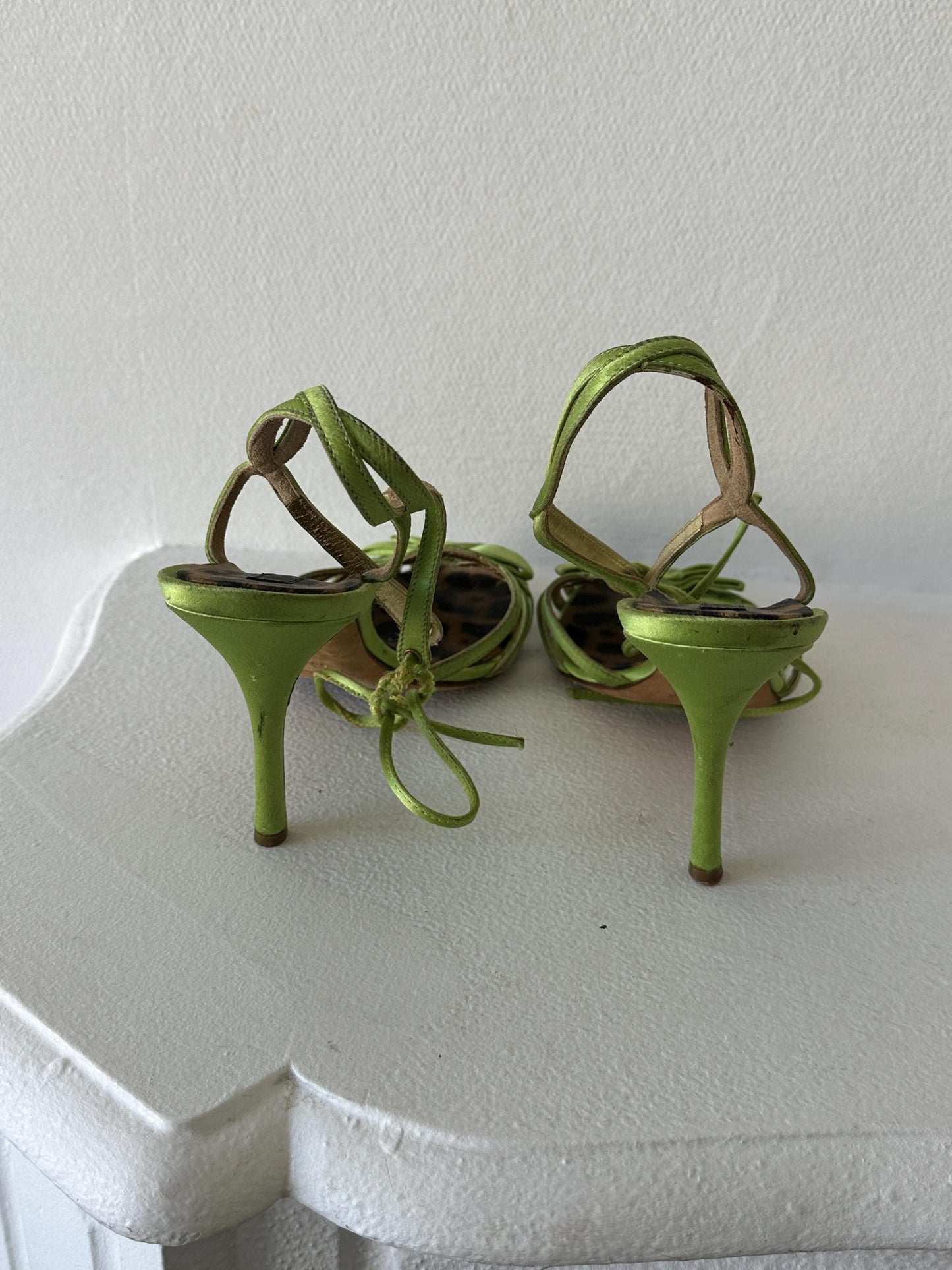 Roberto Cavalli Lime Green Metallic Satin Strappy Heels I EU 38