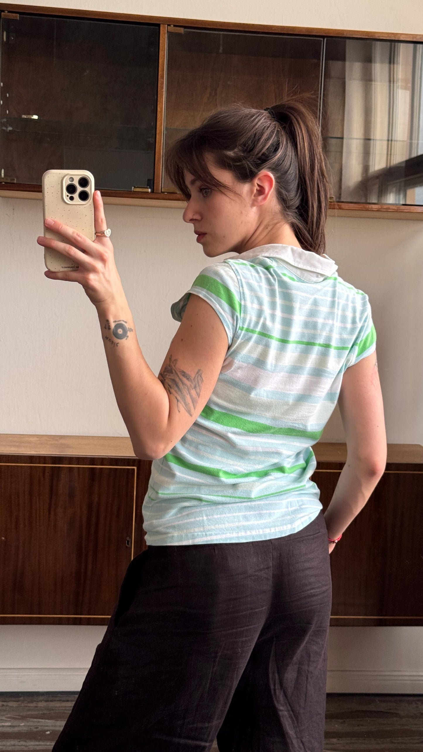 Vintage PUMA striped polo t-shirt in blue with logo