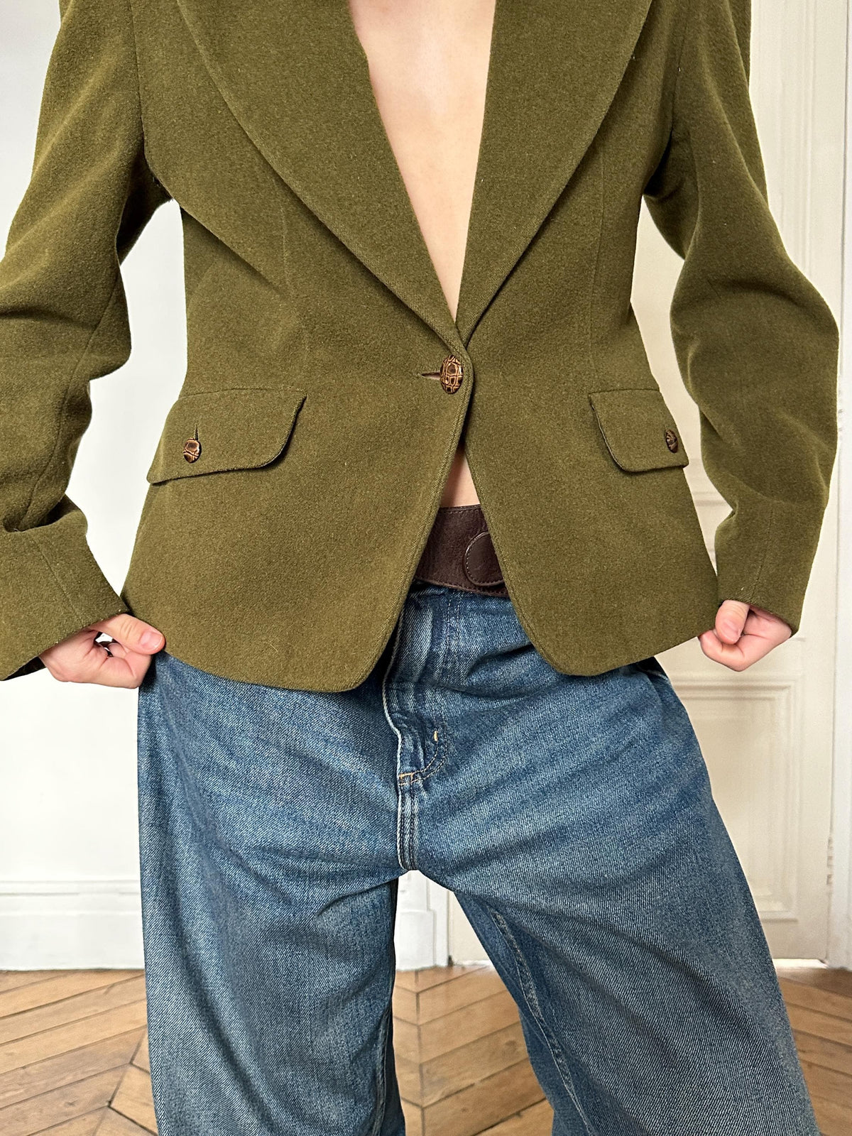 Vintage Les Copains Olive Green Wool Blazer