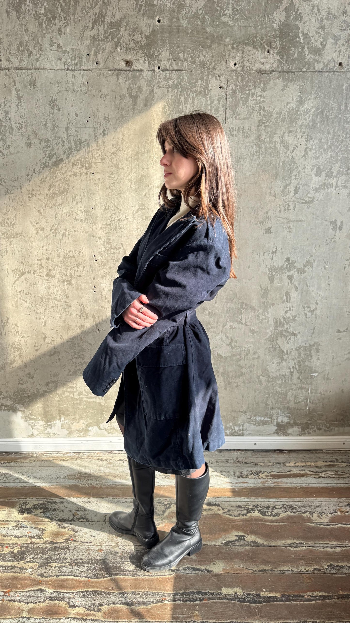 Vintage SISLEY belted coat in dark blue