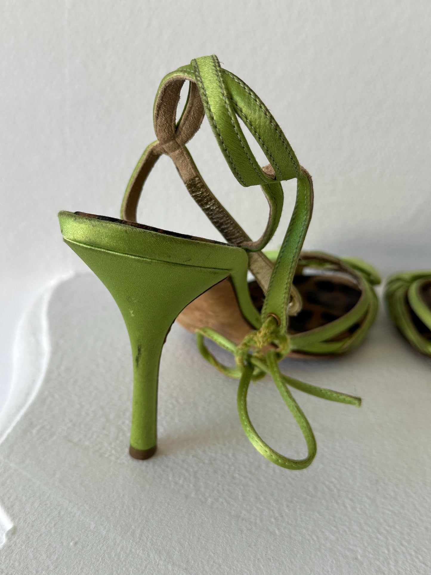 Roberto Cavalli Lime Green Metallic Satin Strappy Heels I EU 38