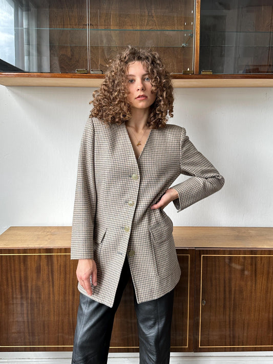 Vintage 90s Max Mara checked wool blazer in beige