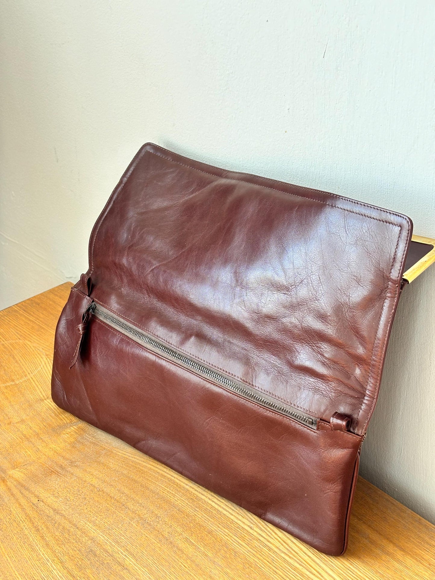 Vintage 80s Burgundy Soft Leather Clutch Bag