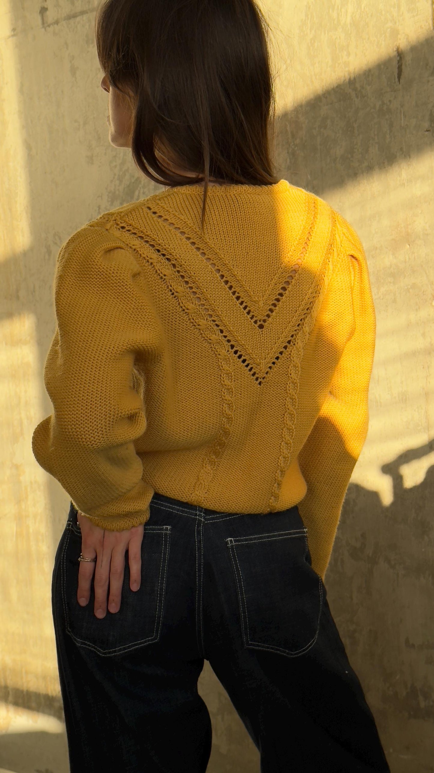 Vintage traditional knitted cardigan in yellow