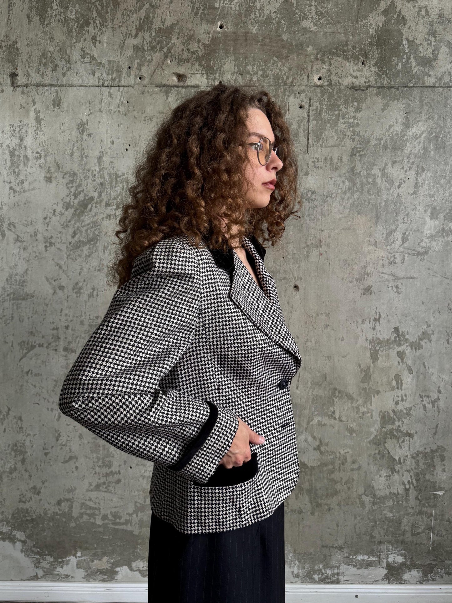Vintage Versus Gianni Versace Houndstooth Blazer In Black & White
