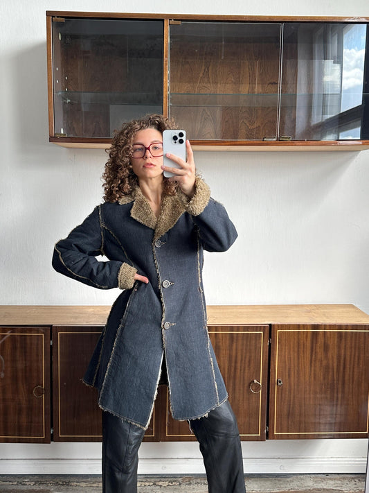 Vintage 90s denim coat with faux fur coat