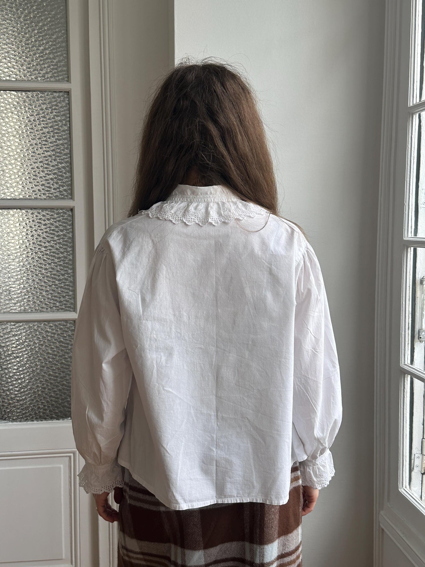 Antique French 1920s Cotton Blouse In White