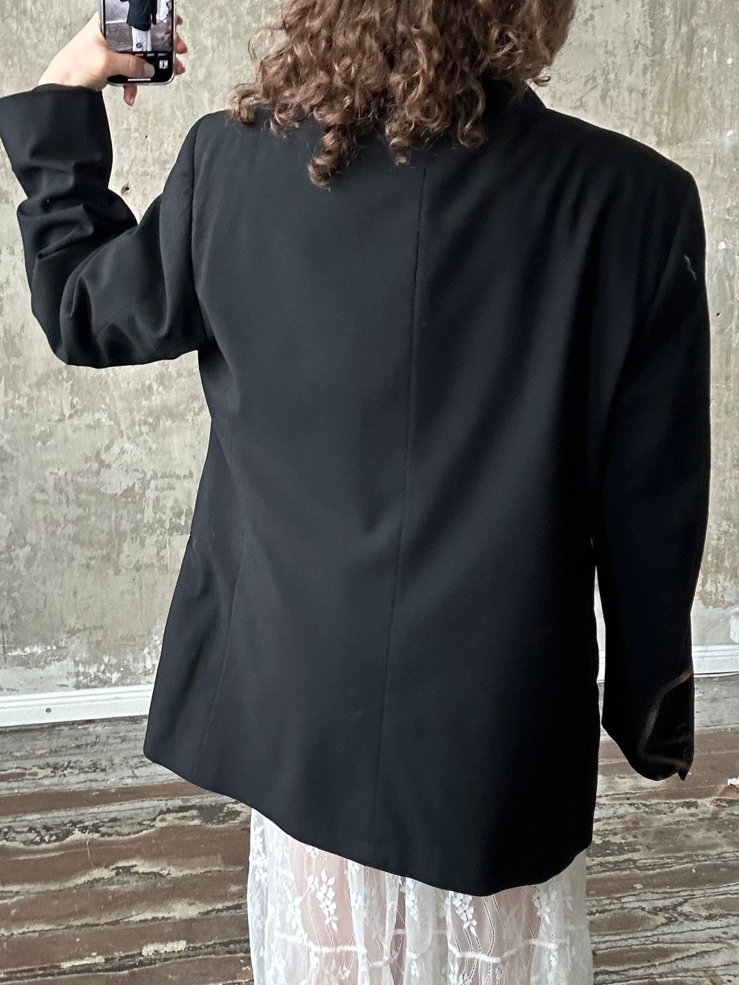 Vintage black evening blazer with satin collar