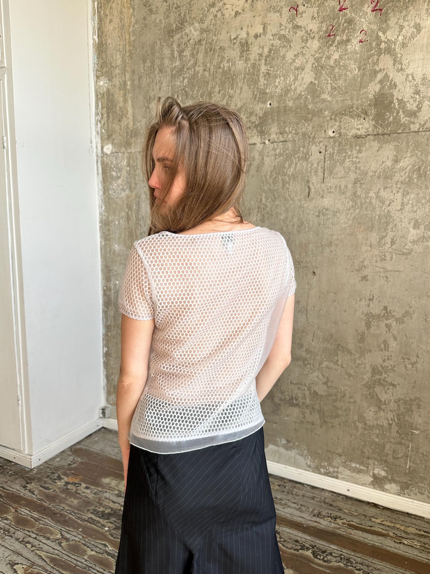 Vintage Cavalli Jeans Grey Mesh Top | Sheer Fishnet T-Shirt