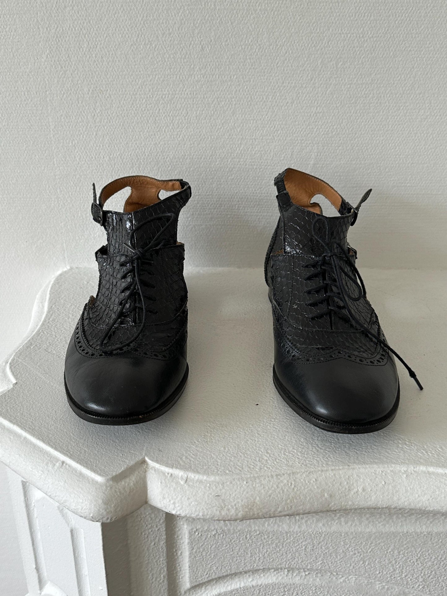 Maison Margiela Line 22 Black Leather Cut-Out Brogue Oxford Sandal in Black I US 6.5