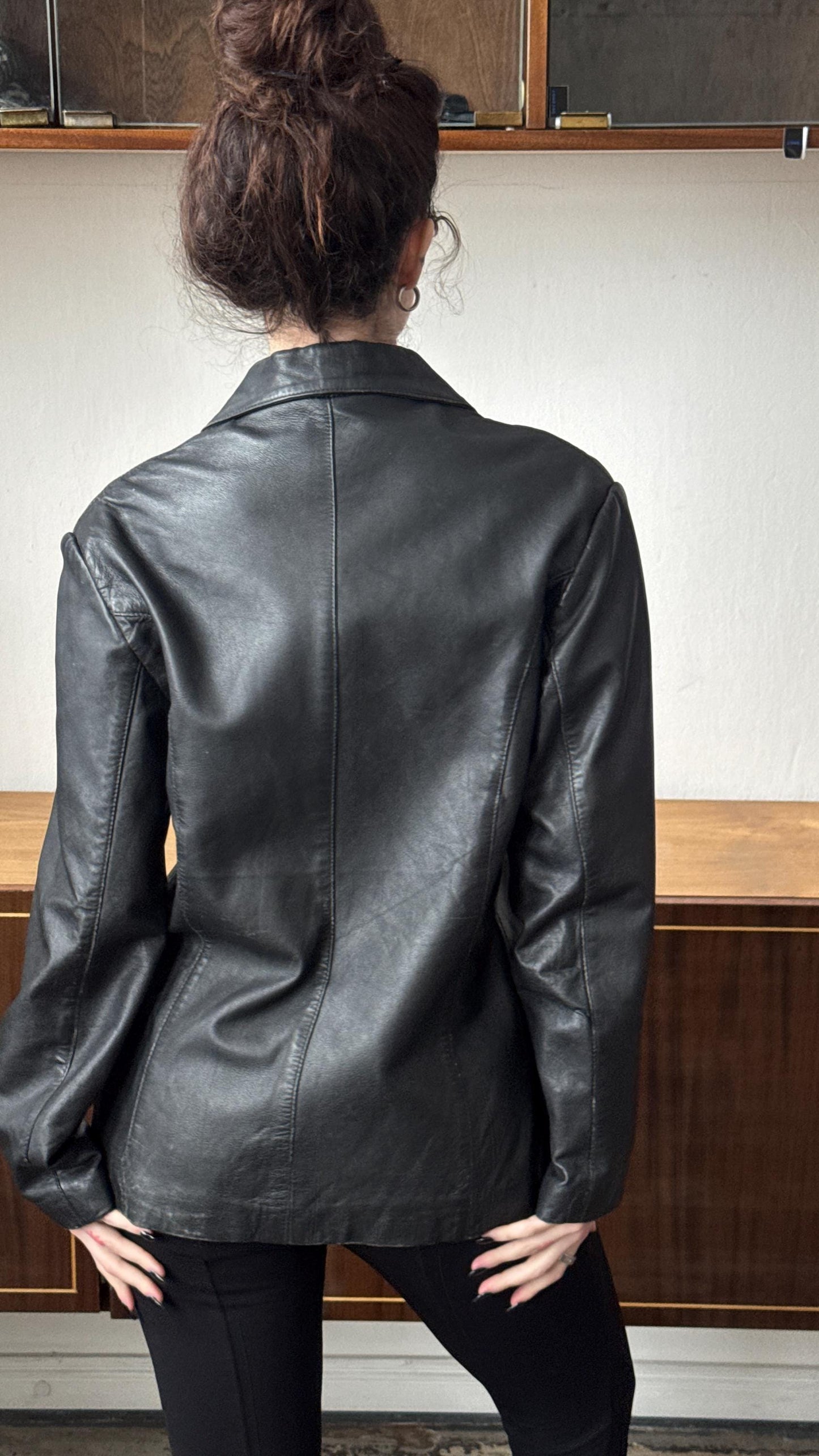 Vintage 80s Oversized Leather Blazer In Black