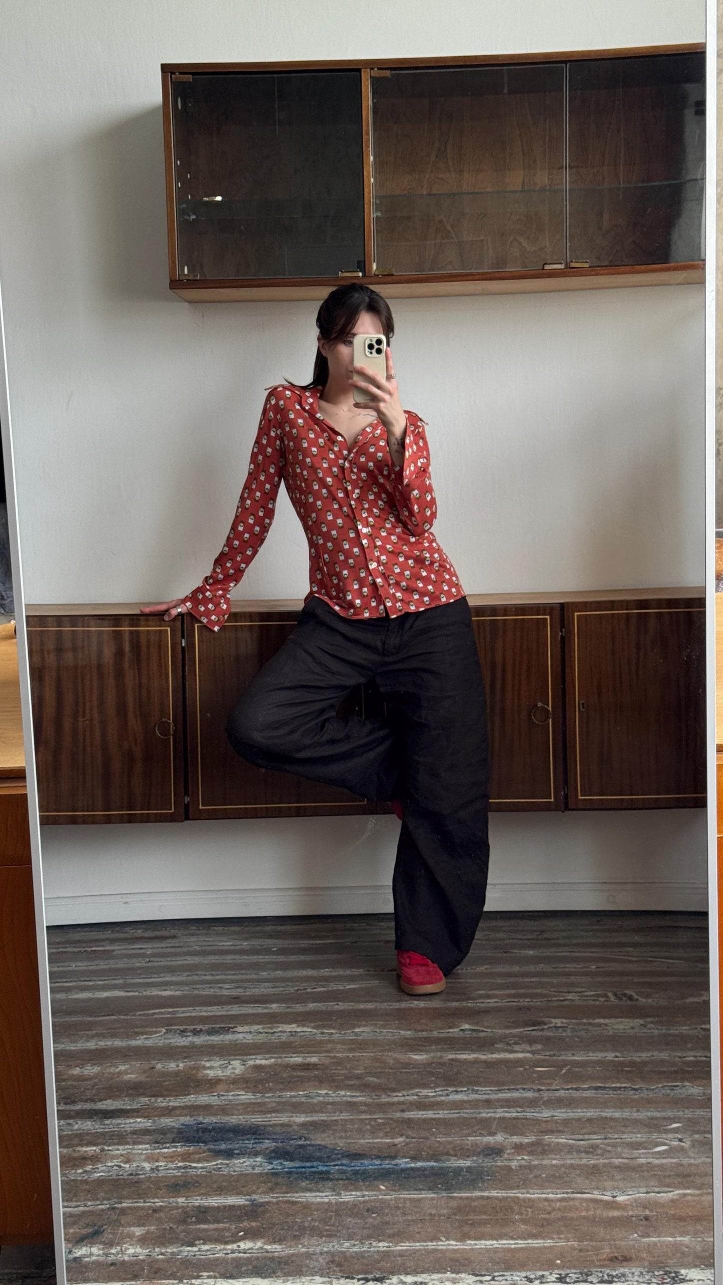 Vintage 90s patterned long sleeve blouse in red