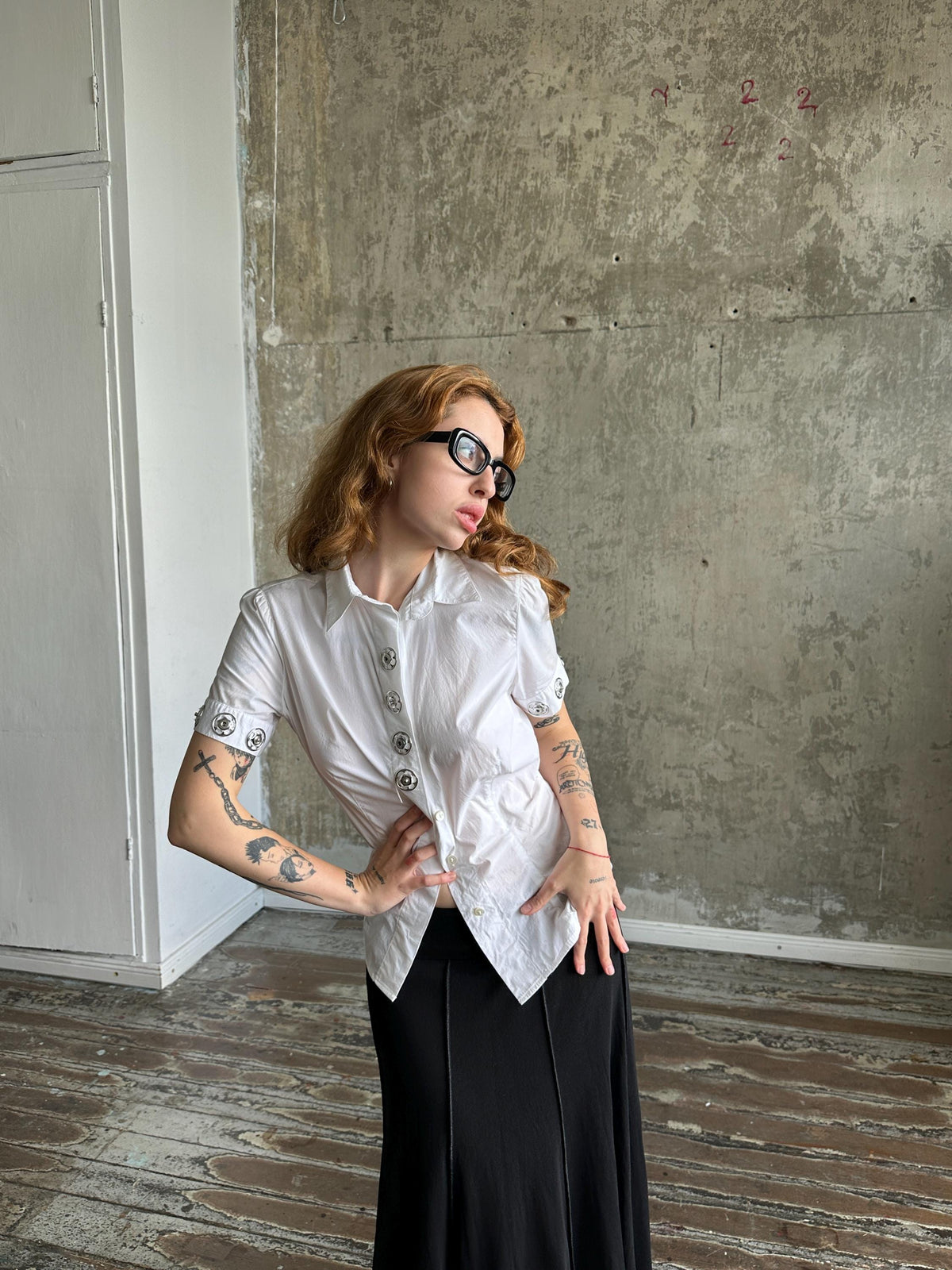 Vintage Moschino Jeans White Fitted Shirt | Silver Ring Detail Blouse