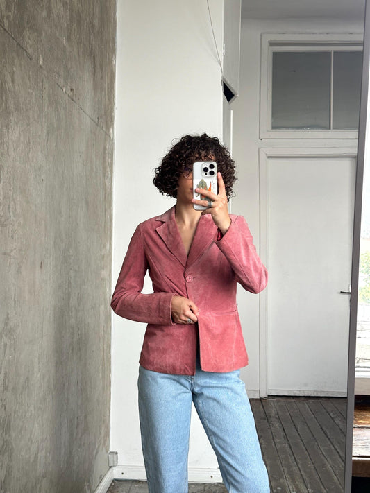 Vintage genuine suede leather jacket in pink