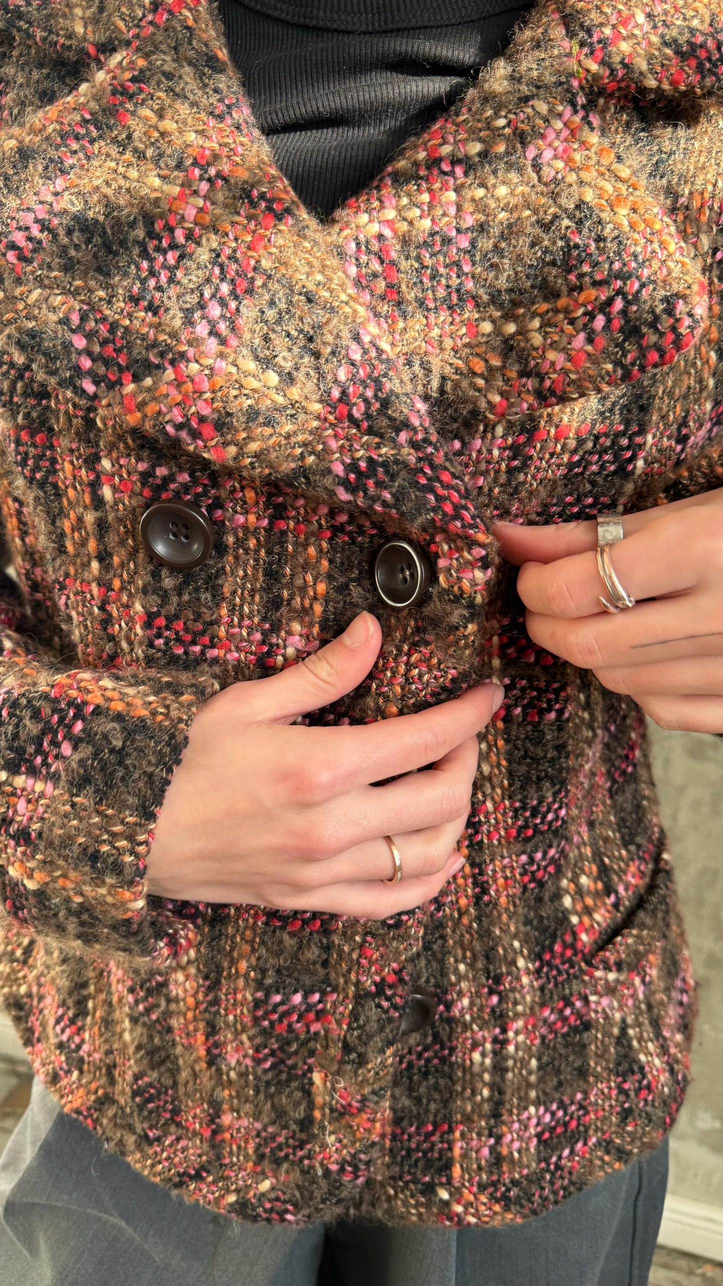 Vintage 90s Wool Checked Tweed Blazer In Pink and Brown