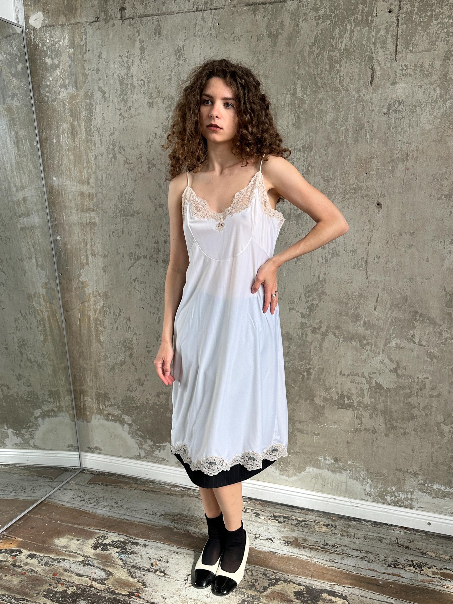 Vintage La Perla White Silk Slip Dress | Cream Lace Trim