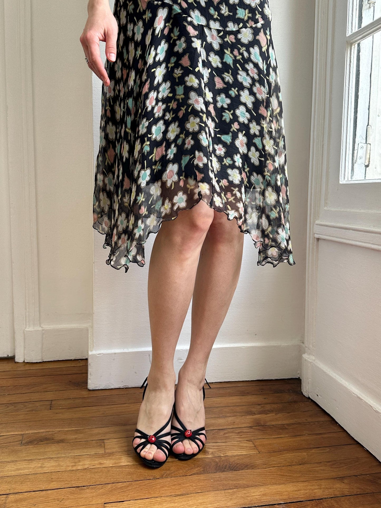 Moschino Cheap and Chic Black Floral Chiffon Midi Dress