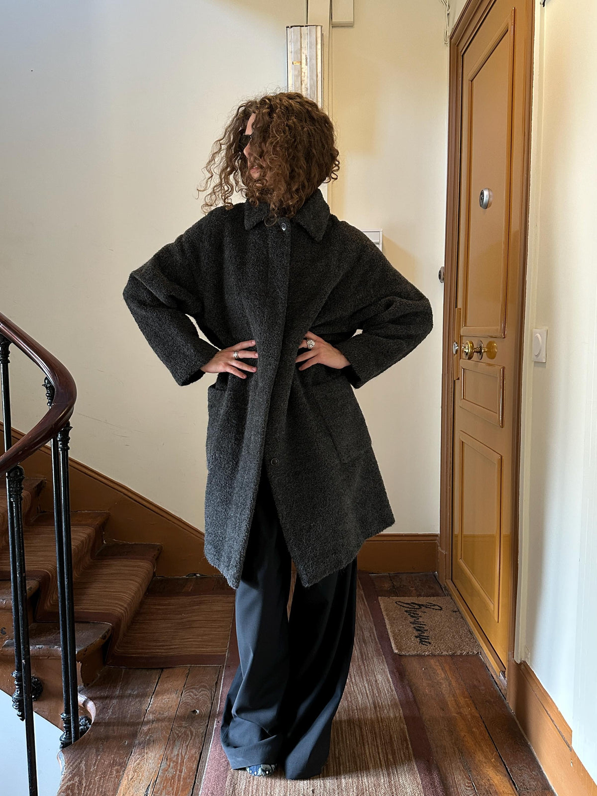 Vintage Max Mara Alpaca Wool Boucle Coat in Grey