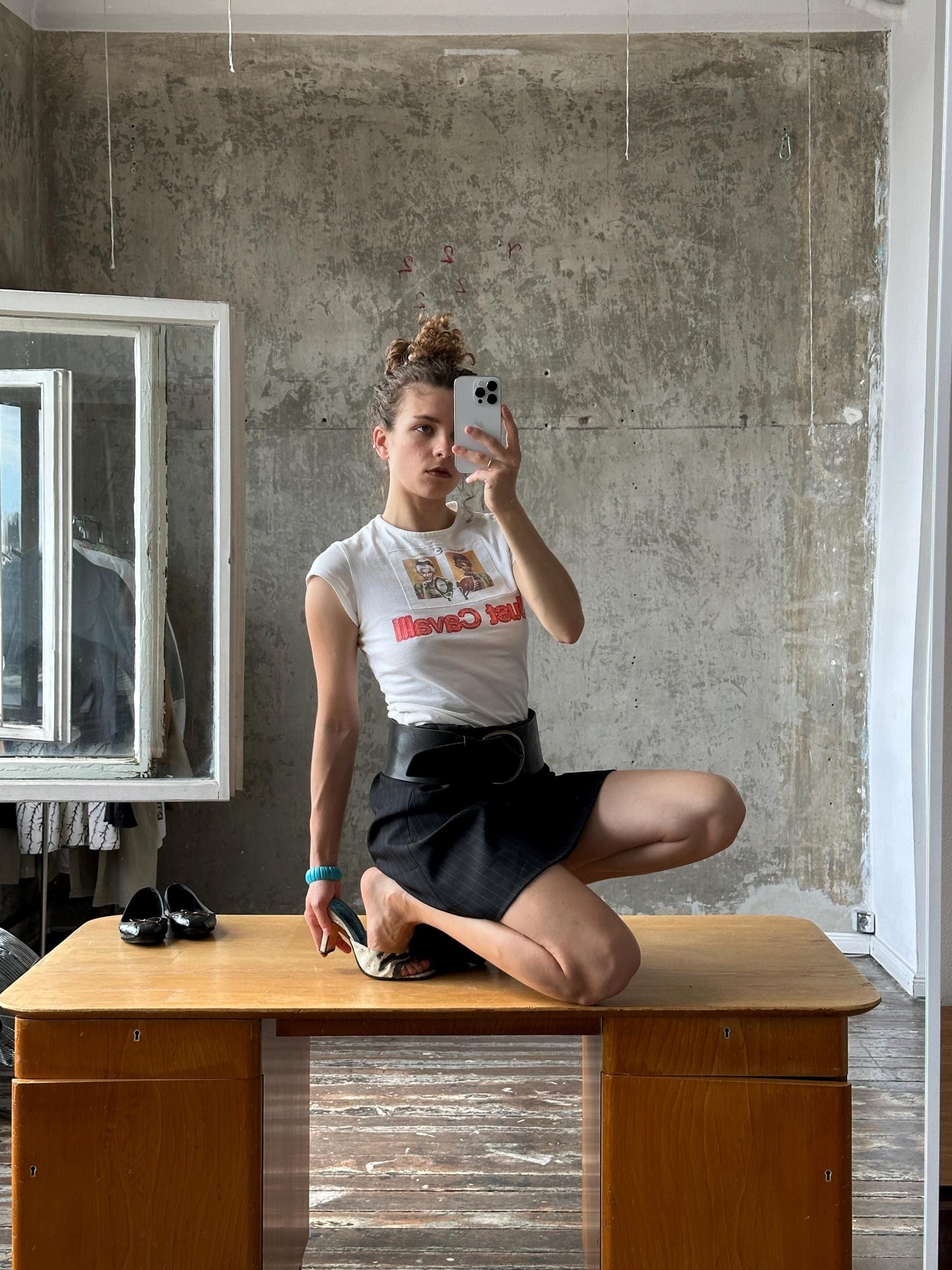 Vintage Just Cavalli White Graphic Baby Tee | Y2K Cotton Micro T-Shirt