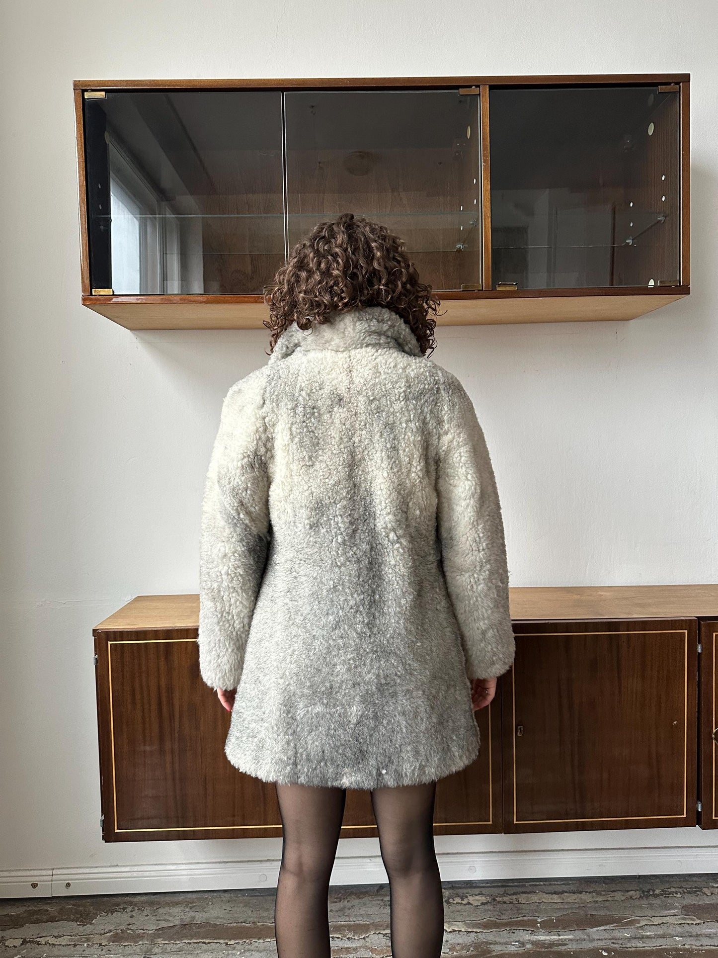 Vintage 80s fitted winter wool coat in grey