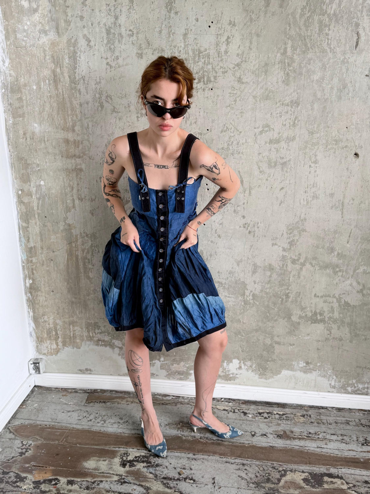 Vintage Jean de Marithé + François Girbaud Avant Garde Utility Dress in Blue