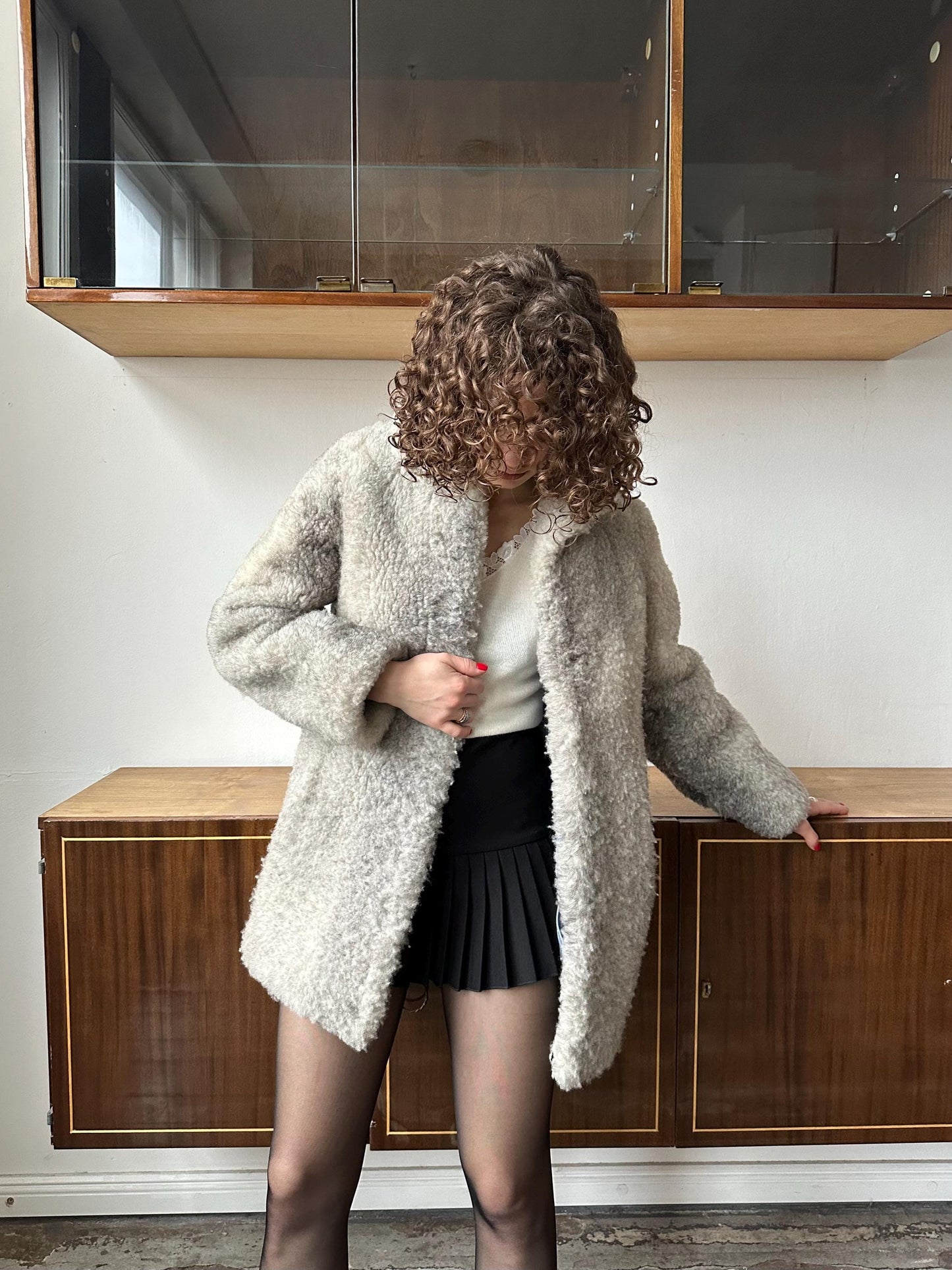Vintage 80s fitted winter wool coat in grey