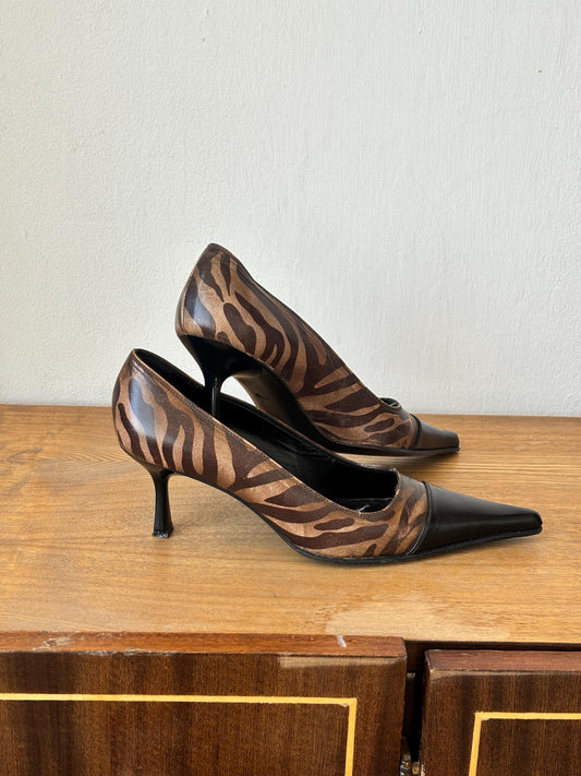 Vintage Luciano Padovan Zebra Print Heels in Brown I EUR 37