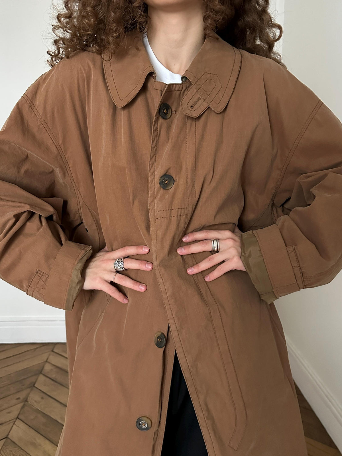Vintage 90s Bugatti Oversized Maxi Trench Coat in Brown