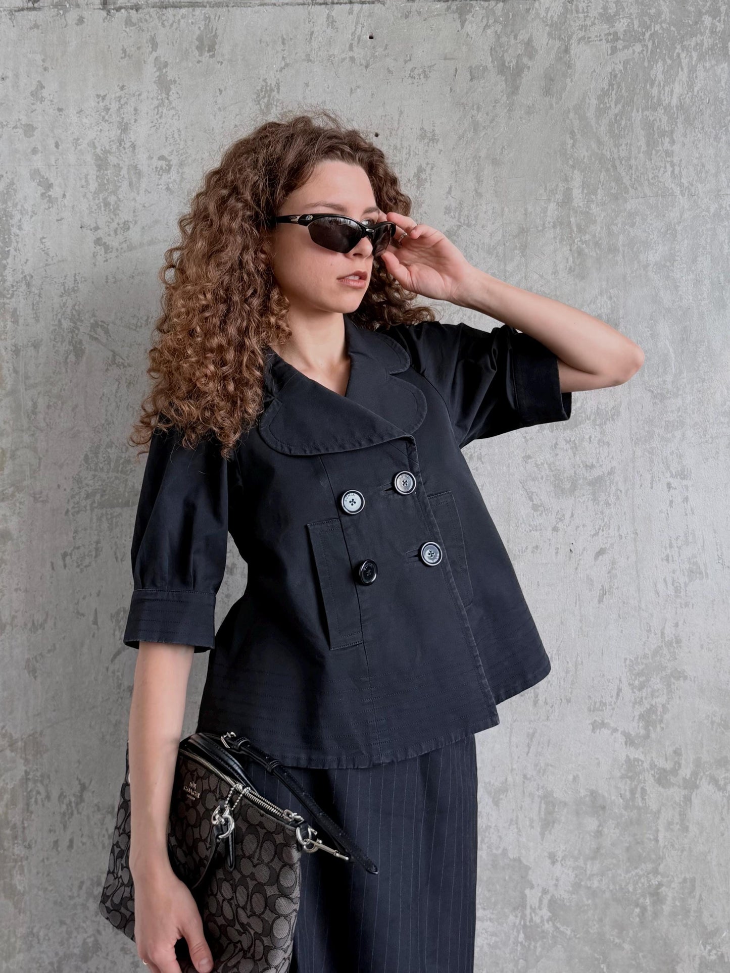 Vintage Sonia Rykiel Black Cotton Jacket | French Designer Cropped Coat
