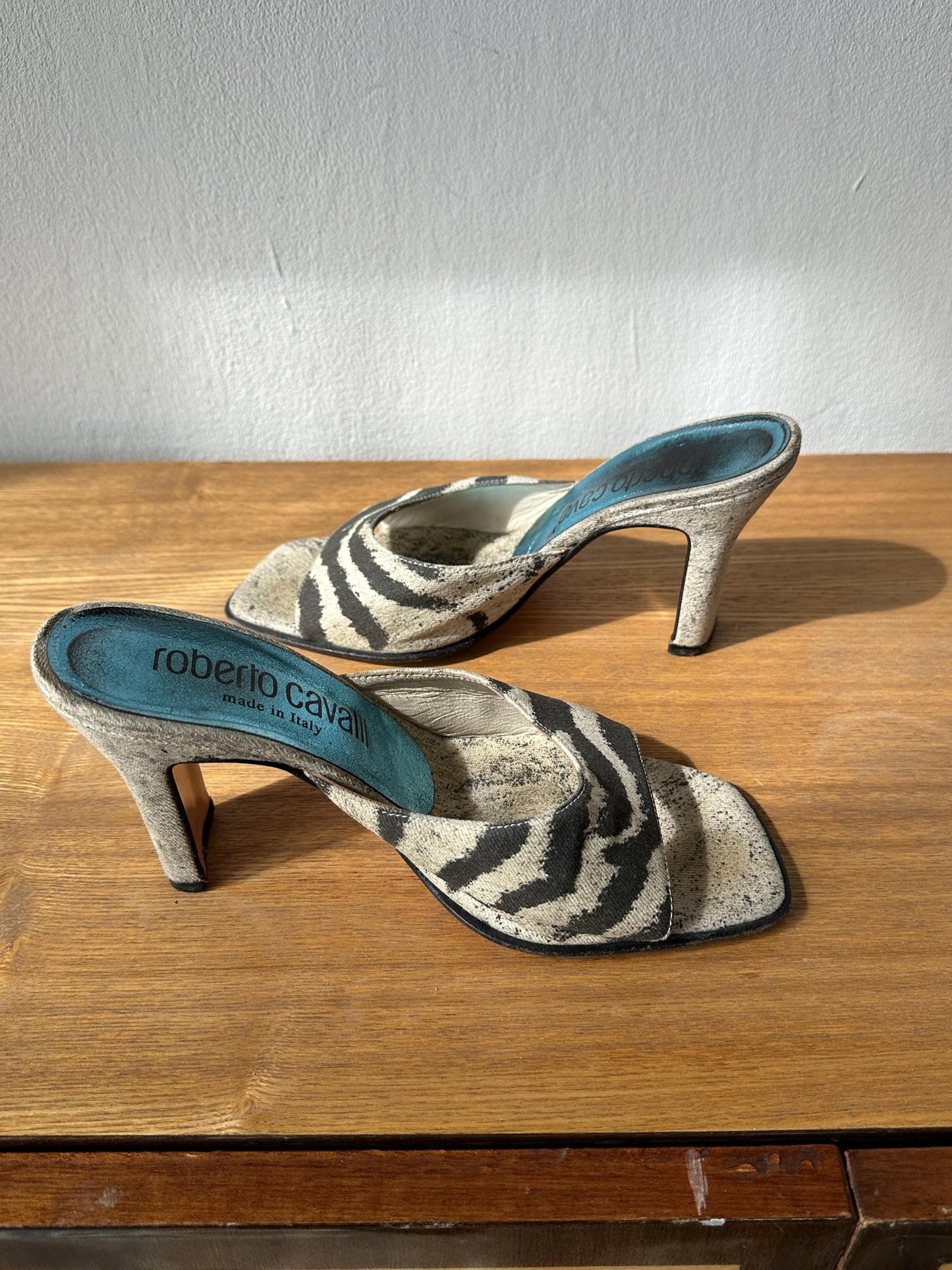Vintage Roberto Cavalli Zebra Print Mules I US 6.5