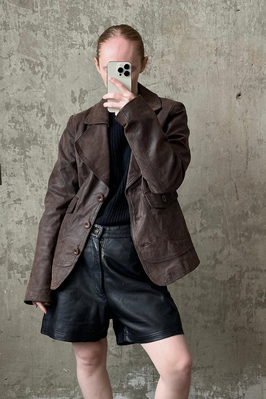 Vintage 90s boxy leather jacket in brown