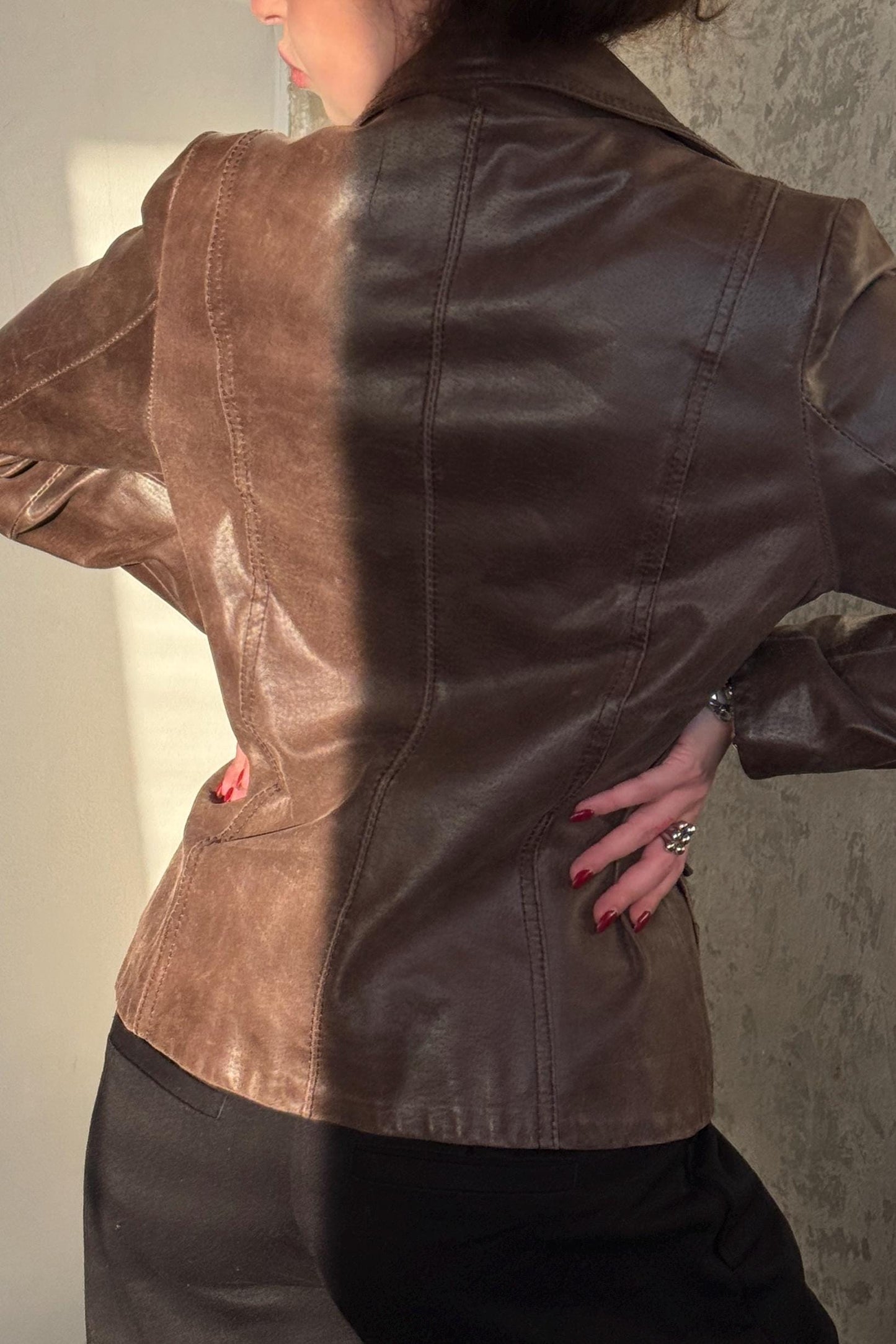 Vintage Leather Boxy Jacket In Brown In Cowboy Style