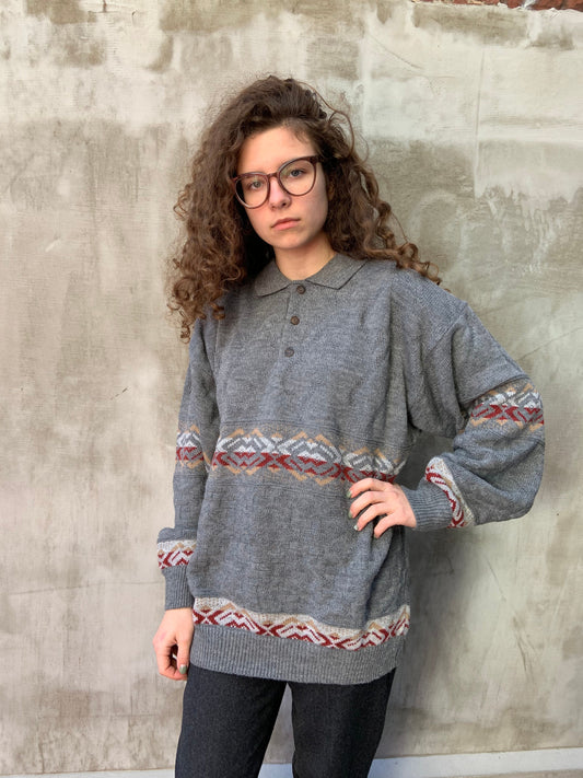 Vintage sweatshirt, collar sweater, unisex wool sweater, size M