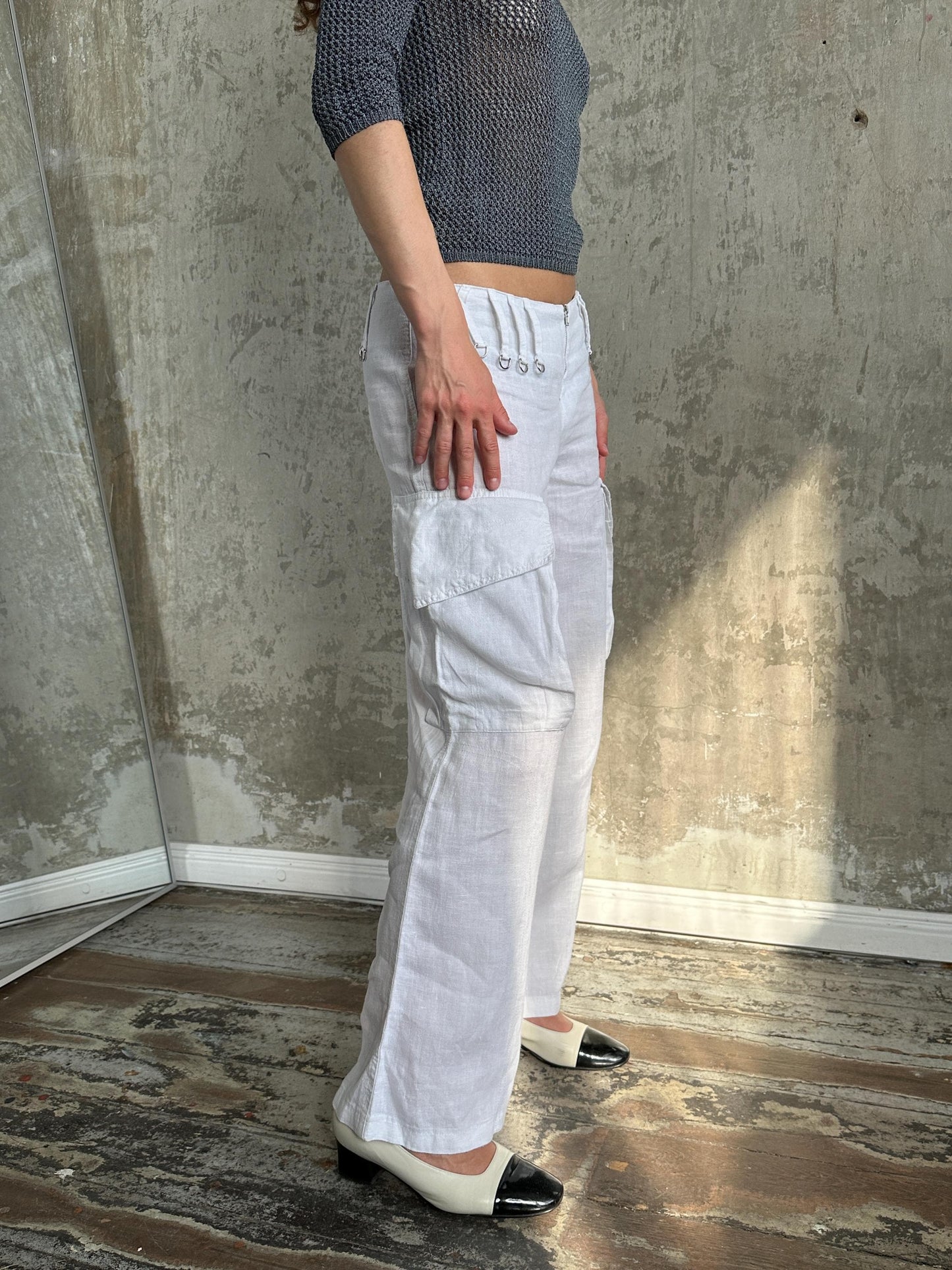 Vintage 90s White Linen Cargo Pants