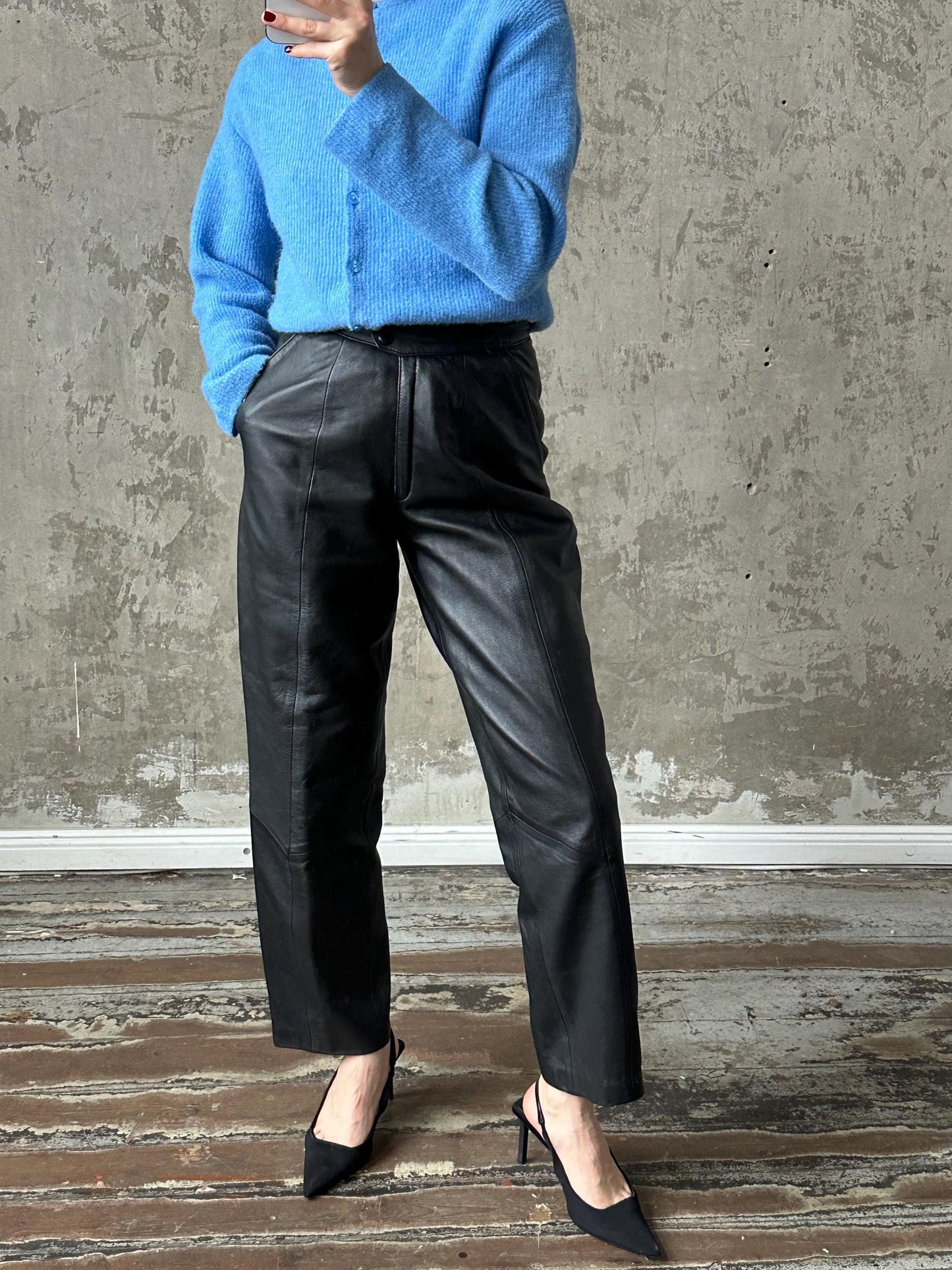 Vintage genuine leather trousers in black