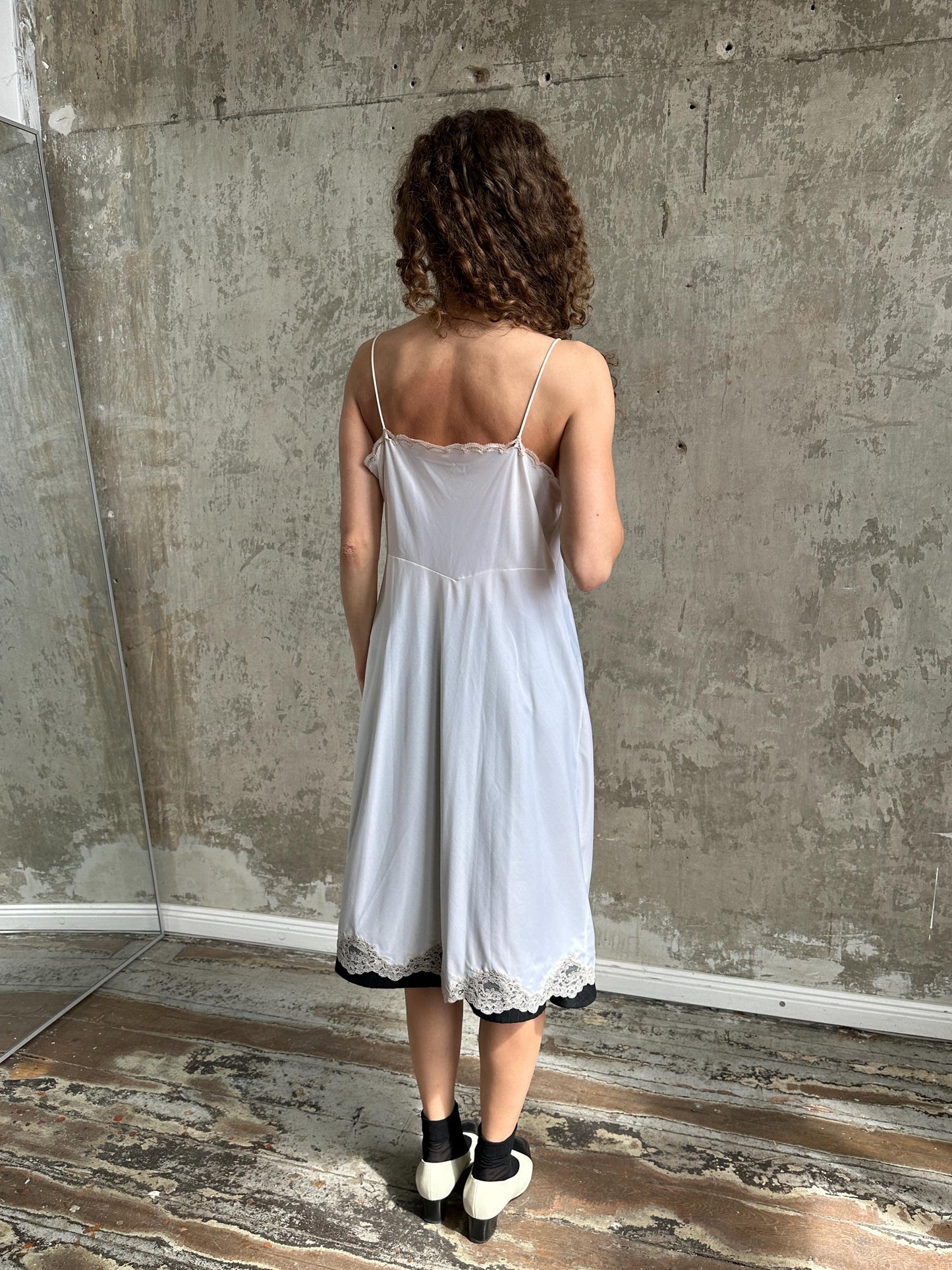 Vintage La Perla White Silk Slip Dress | Cream Lace Trim