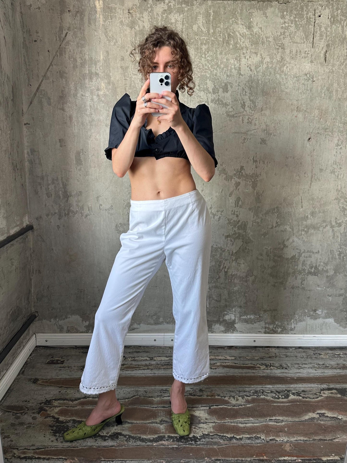 Vintage y2k ankle cotton pants in white